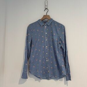 J.Crew Mercantile Blue Striped Floral Button Down Shirt Size M Preppy